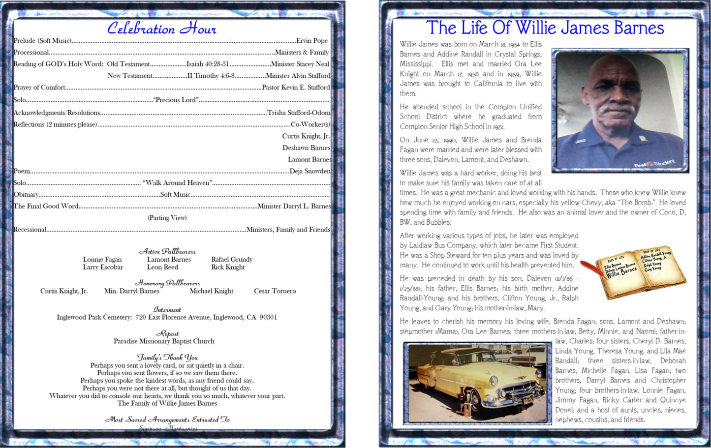 CUSTOM PRINTED - 11”x17” FUNERAL PROGRAM