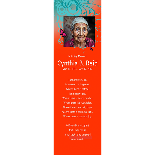 CUSTOM - DESIGNED - PRINTED - 2 3/8” x 8 1/2” MEMORIAL - FUNERAL - BOOKMARK